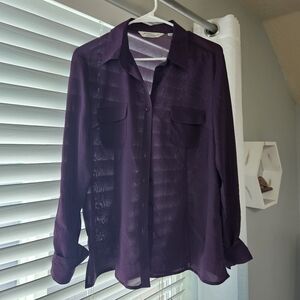 Purple Sheer Button-Up Blouse